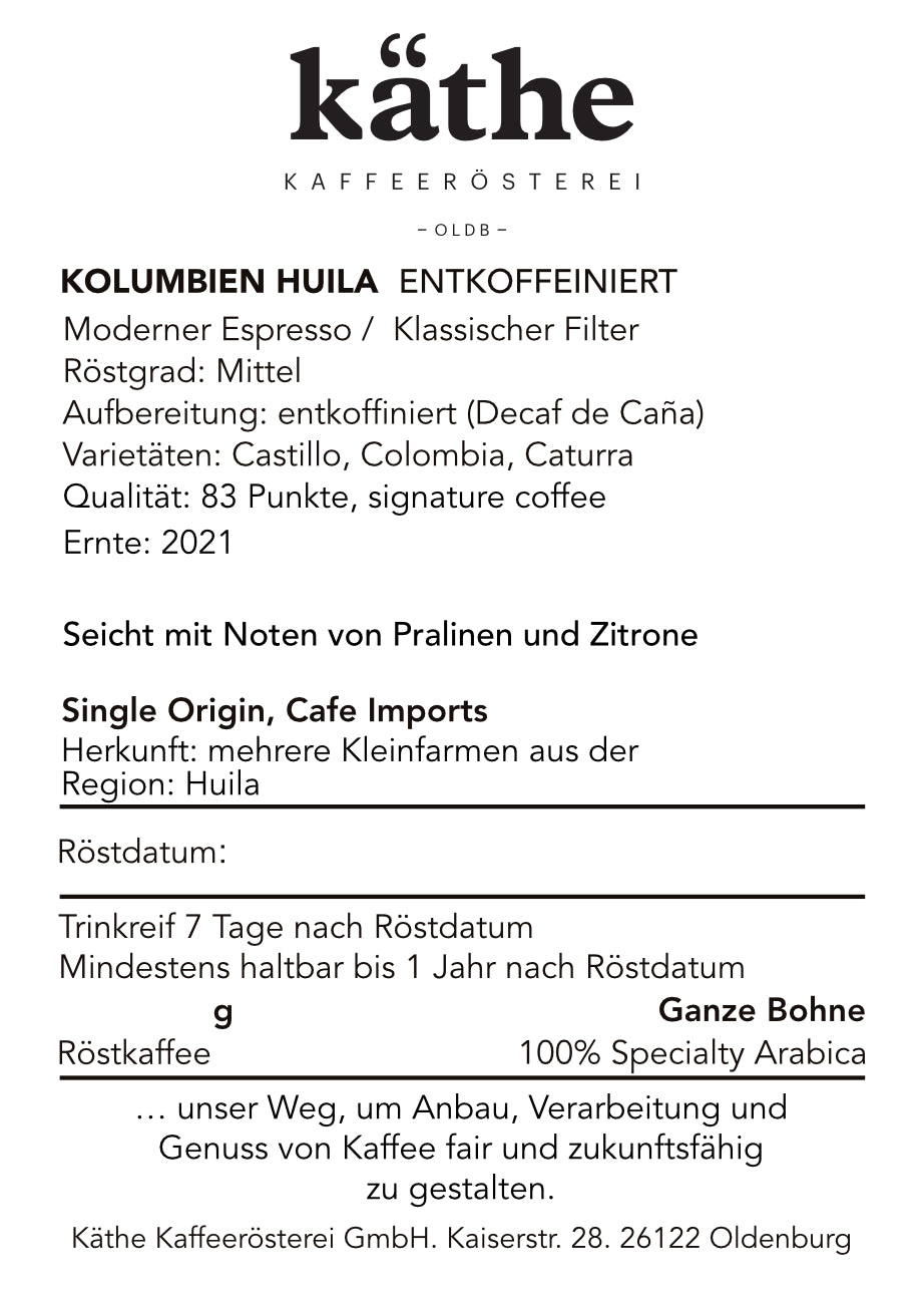 Kolumbien, Huila, Entkoffeiniert | Filterkaffee oder moderner Espresso