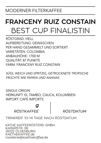Kolumbien | Franceny Ruiz Constain - Best Cup Finalistin - Gewaschen | Moderner Filterkaffee