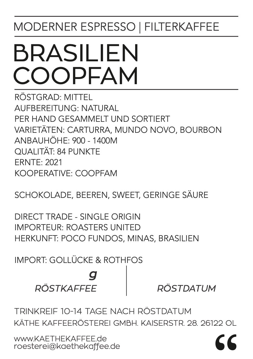 BRASILIEN COOPFAM natural | Filterkaffee oder moderner Espresso
